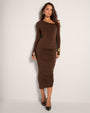 Model wears Goddess Shaping Shapewear Midi Skirt - Espresso full front view