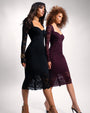 Side view image of Seamed Lushy Long Sleeve Midi Dress - Lace Garnet and Lace Black 