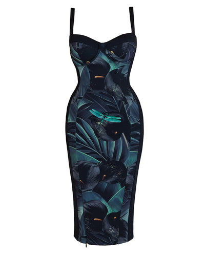 Outline image of Seamed Lushy Midi Dress - Frame Black Lily