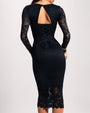Zoomed in back view image of Seamed Lushy Long Sleeve Midi Dress - Lace Black