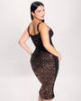 Back view close up of Seamed Lushy Midi Dress - Sequin Ombre Bronze/Plum
