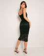 Model wears Seamed Lushy Pencil Midi Shapewear Dress - Lace Black back view