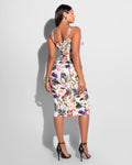 Model wears Seamed Lushy Pencil Midi Shapewear Dress - Rose Bloom back view