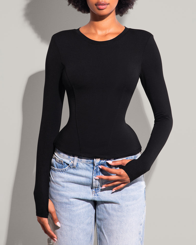 Shapey Crew Neck Top - Black