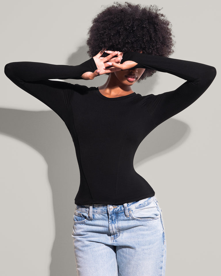 Shapey Crew Neck Top - Black