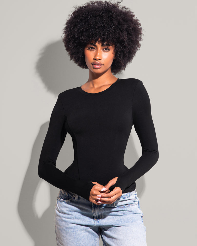 Shapey Crew Neck Top - Black