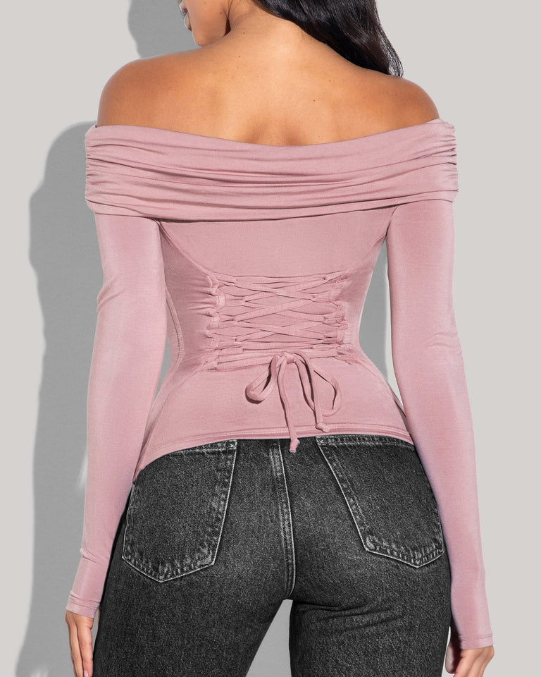 Shapey Off Shoulder Long Sleeve Top - Dusty Rose