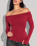 Shapey Off Shoulder Long Sleeve Top - Ruby