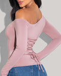 Shapey Long Sleeve One Shoulder Top - Dusty Rose