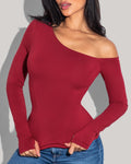 Shapey Long Sleeve One Shoulder Top - Ruby