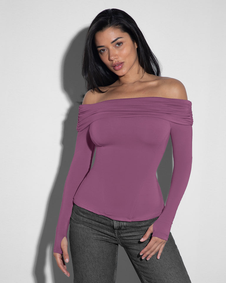 Shapey Off Shoulder Long Sleeve Top - Grape