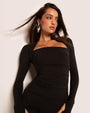 Model wears Shapey Ruched Long Sleeve Shapewear Top - Black front view