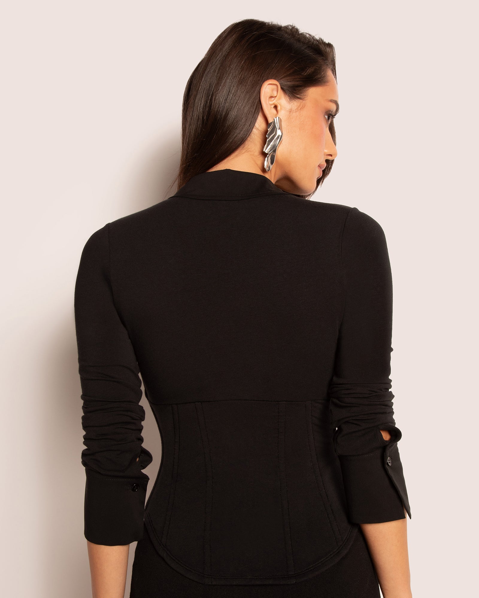Shirty Long Sleeve Shapewear Top - Black | TA3