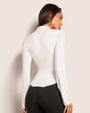 Model wears Shirty Long Sleeve Shapewear Top - White back view