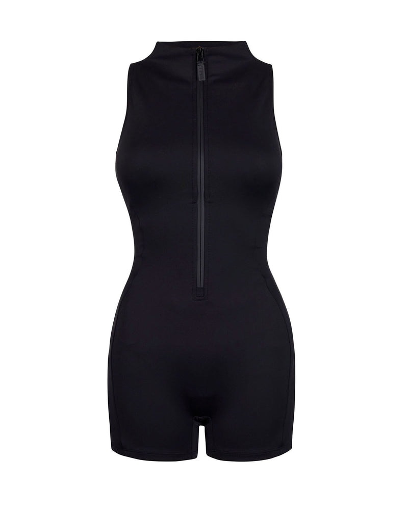 Outline image showing Sleeveless Surfy Shortie Sculpting Shapewear Swimsuit - Black
