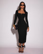 Notchy Long Sleeve Midi Dress - Contour Black/Oat