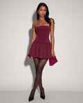 Model Wears Squarey Convertible Bubble Shapewear Mini Dress - Burgundy Full Front View