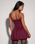 Model Wears Squarey Convertible Bubble Shapewear Mini Dress - Burgundy Back View