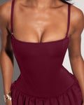 Model Wears Squarey Convertible Bubble Shapewear Mini Dress - Burgundy Close Up