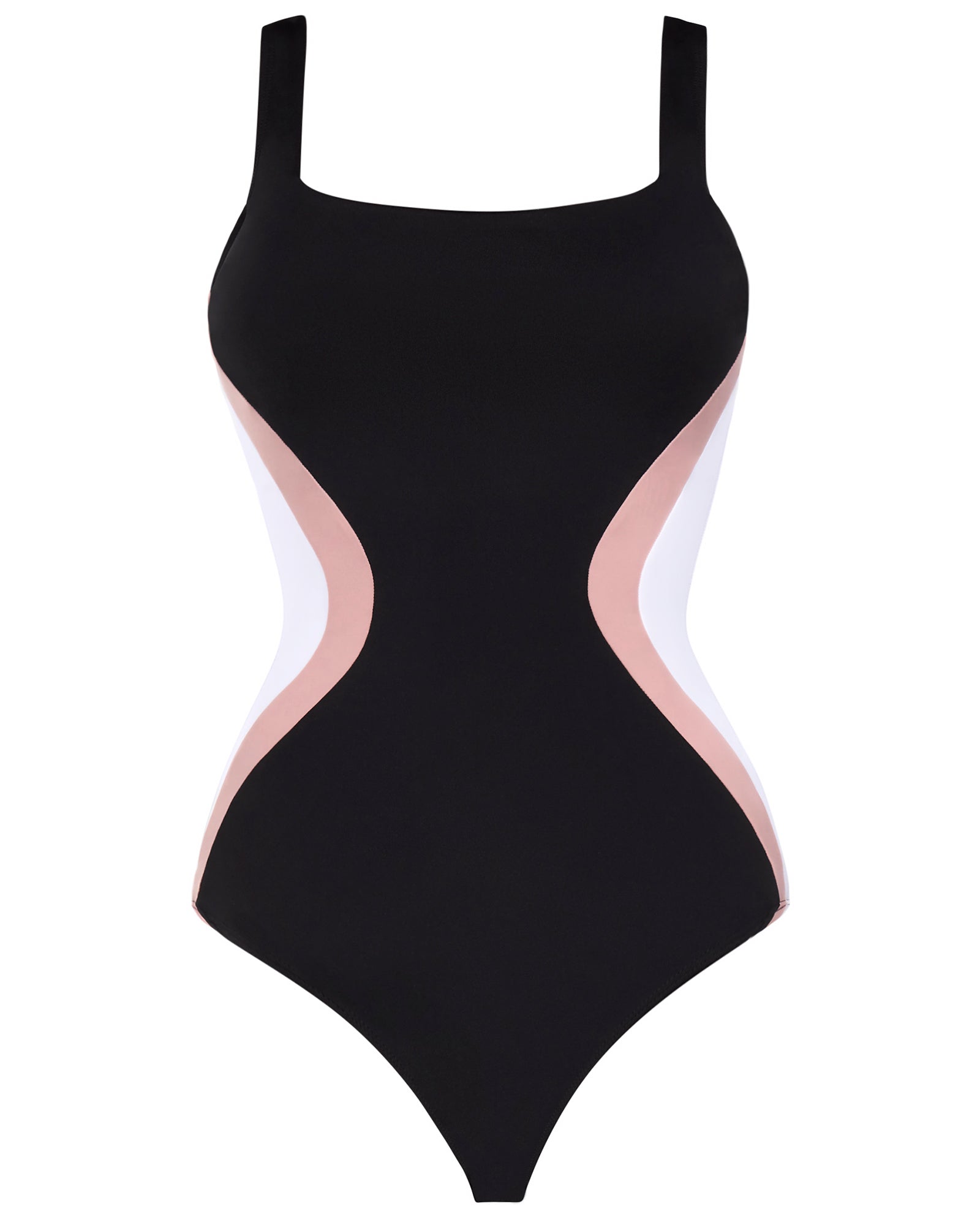 Squarey - Black/Rose/White Square Neck Shapewear Swimsuit | TA3
