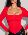 Corsety Square Neck Long Sleeve Top - Red