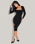 Squarey Long Sleeve Dress - Black