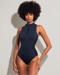 Model wears Sleeveless Surfy One Piece Shapewear Swimsuit - Midnight/Black