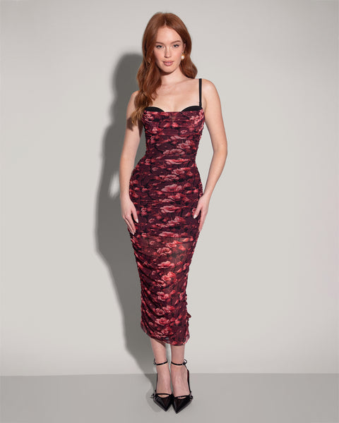 Sweetie Mesh Column Dress - Cranberry Floral