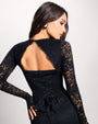 Close up back view of Sweetie Long Sleeve Top - Lace Black