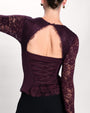 Close up back view image of Sweetie Long Sleeve Top - Lace Garnet