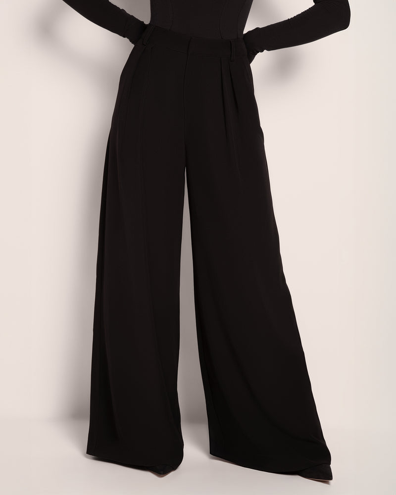 Model wears Pleaty Wide Leg Pleated Pant - Black front view