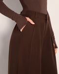 Model wears Pleaty Wide Leg Pleated Pant - Espresso close up