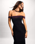 Model posing in Sweetie Mermaid Dress - Ombre Garnet front view without removable straps