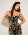 Model Wears Sweetie Mermaid Shapewear Dress - Symmetric Leopard Close Up Front View