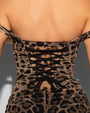Model Wears Sweetie Mermaid Shapewear Dress - Symmetric Leopard Close Up Back View