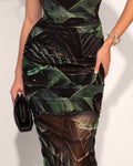 Front view close up of Sweetie Mesh Column Dress - Black Lily to show fabric and sheerness