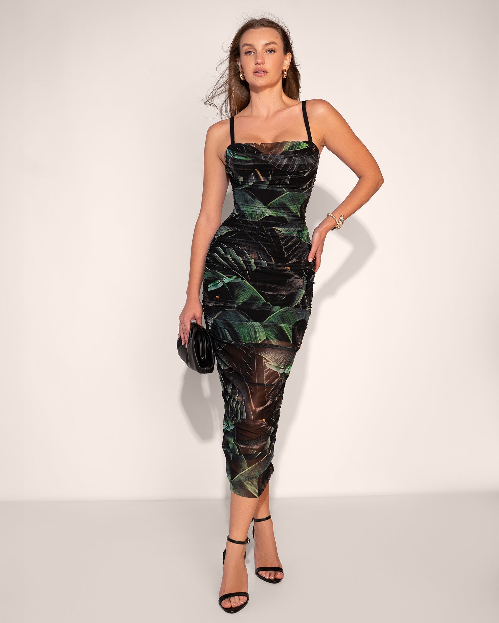 Sweetie Mesh Column Midi Shapewear Dress - Adjustable Aqua Floral