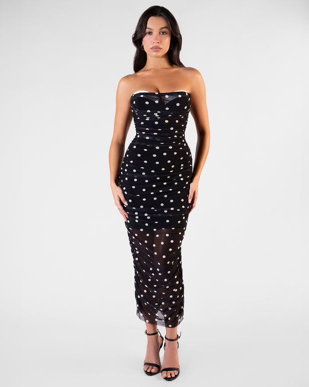 TA3 Sweetie Mesh Column Dress - Dot Black/White - M