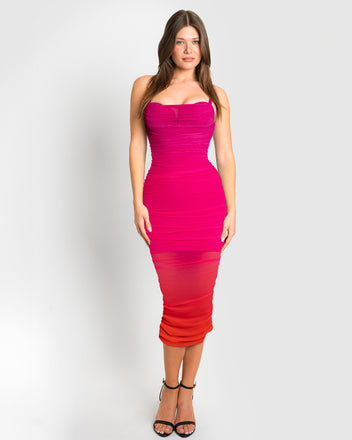 Sweetie Mesh Column Dress - Dot Black/White