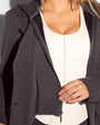 Model is posing in Swuity Convertible Versatile Styling Blazer - Graphite close up details