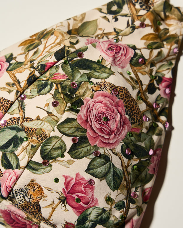 Close up detail shot of Triangle Bikini Top - Pink Rose Leopard