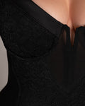 Mixed fabric close up image of Vixen Seamed Flare Maxi Dress - Black