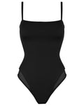 Outline image showing  Squarey Thin Strap Square Neck Shapewear Swimsuit - Black