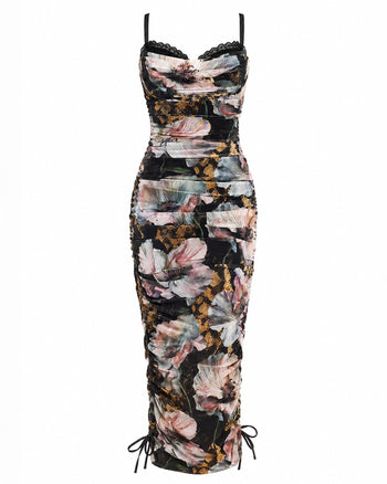 Outline image of Sweetie Mesh Column Dress - Adjustable Mystic Poppy
