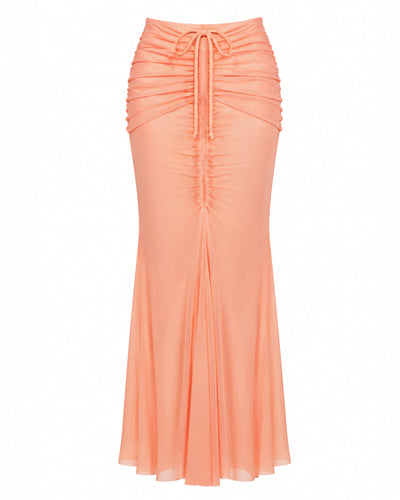 Front outline image of Mermaid Sheer Maxi Skirty - Adjustable Mesh Papaya