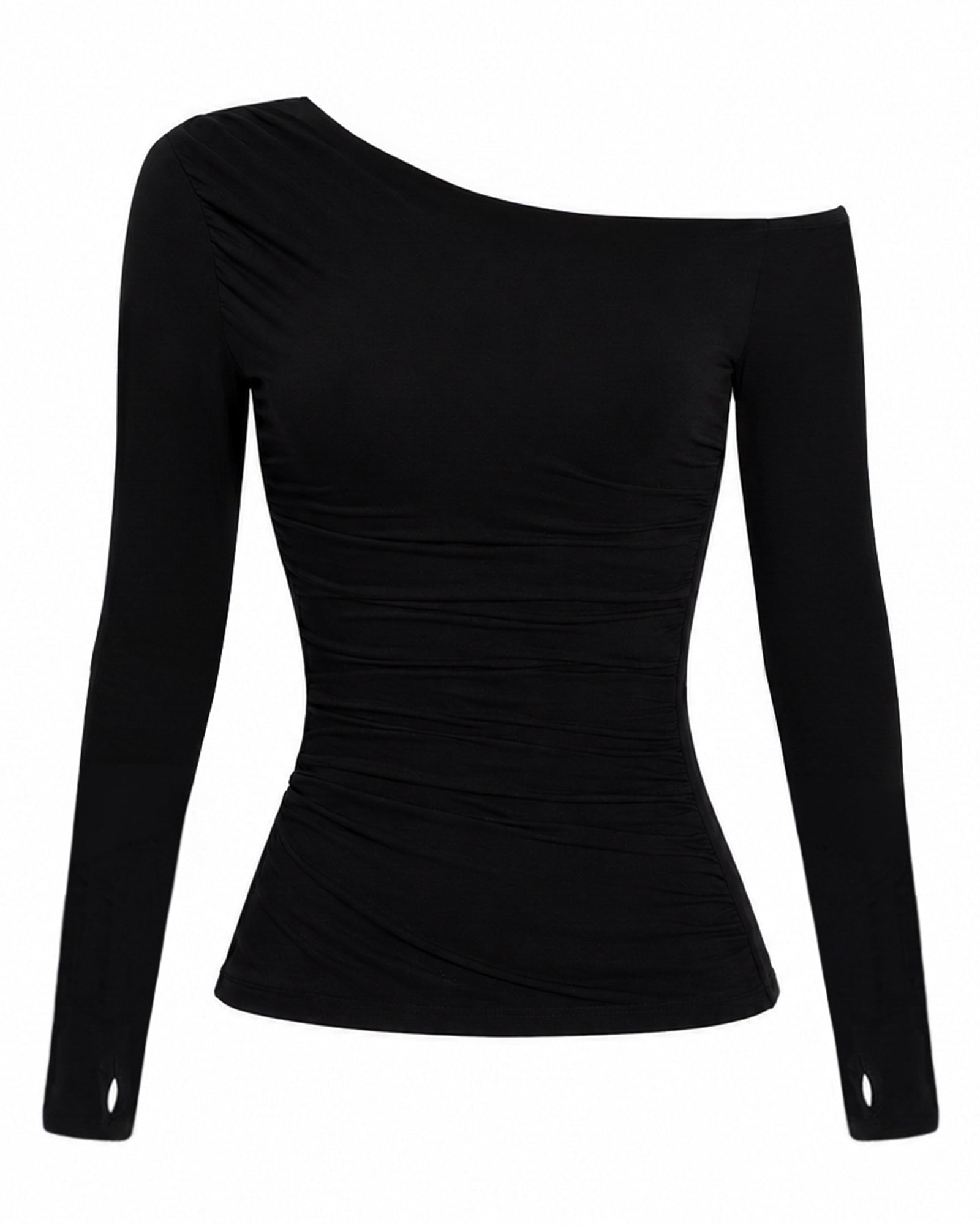 Outline image of Shapey Bias Long Sleeve Top - Black front view