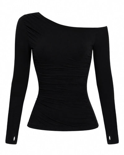 Outline image of Shapey Bias Long Sleeve Top - Black front view