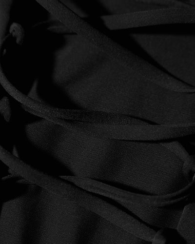Close up of back lacing on Ruched Square Neck Tankini - Black/White