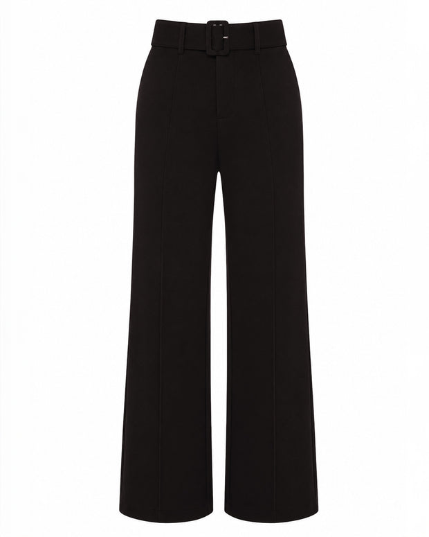 Outline image of Belted Wide Leg Ponte Pant - Black