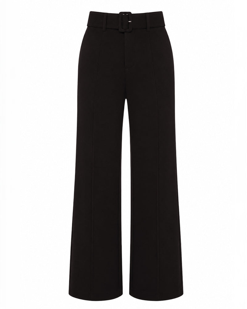 Outline image of Belted Wide Leg Ponte Pant - Black